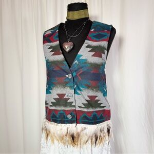 Vintage Southwestern Feather Trim Vest – Size L